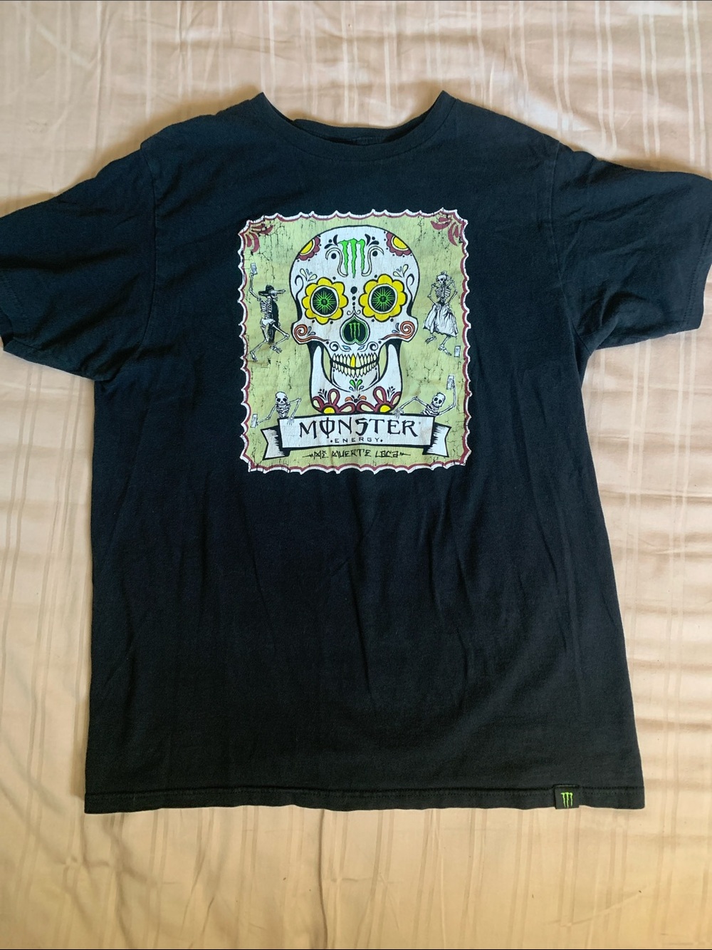 Monster Energy Mens Black Graphic Tee - Skull Design y2k